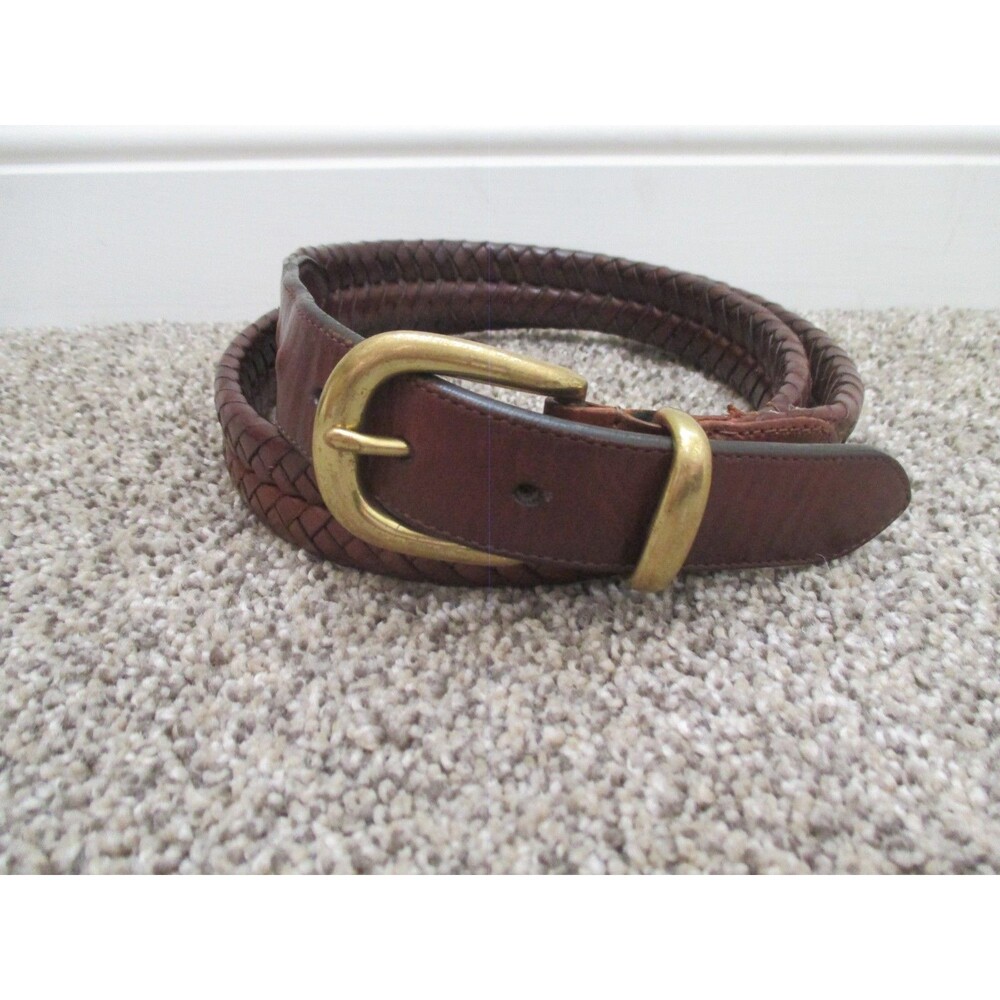 Coach Braided Belt Mens 38 Dark Brown Woven Leather Solid Brass buckle 5922